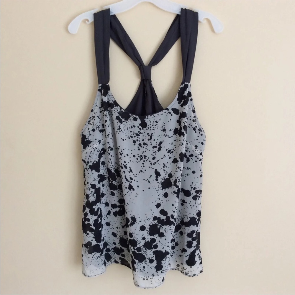 W118 Walter Baker Black Gray Paint Splatter Racer Back Tank Lined Size XS